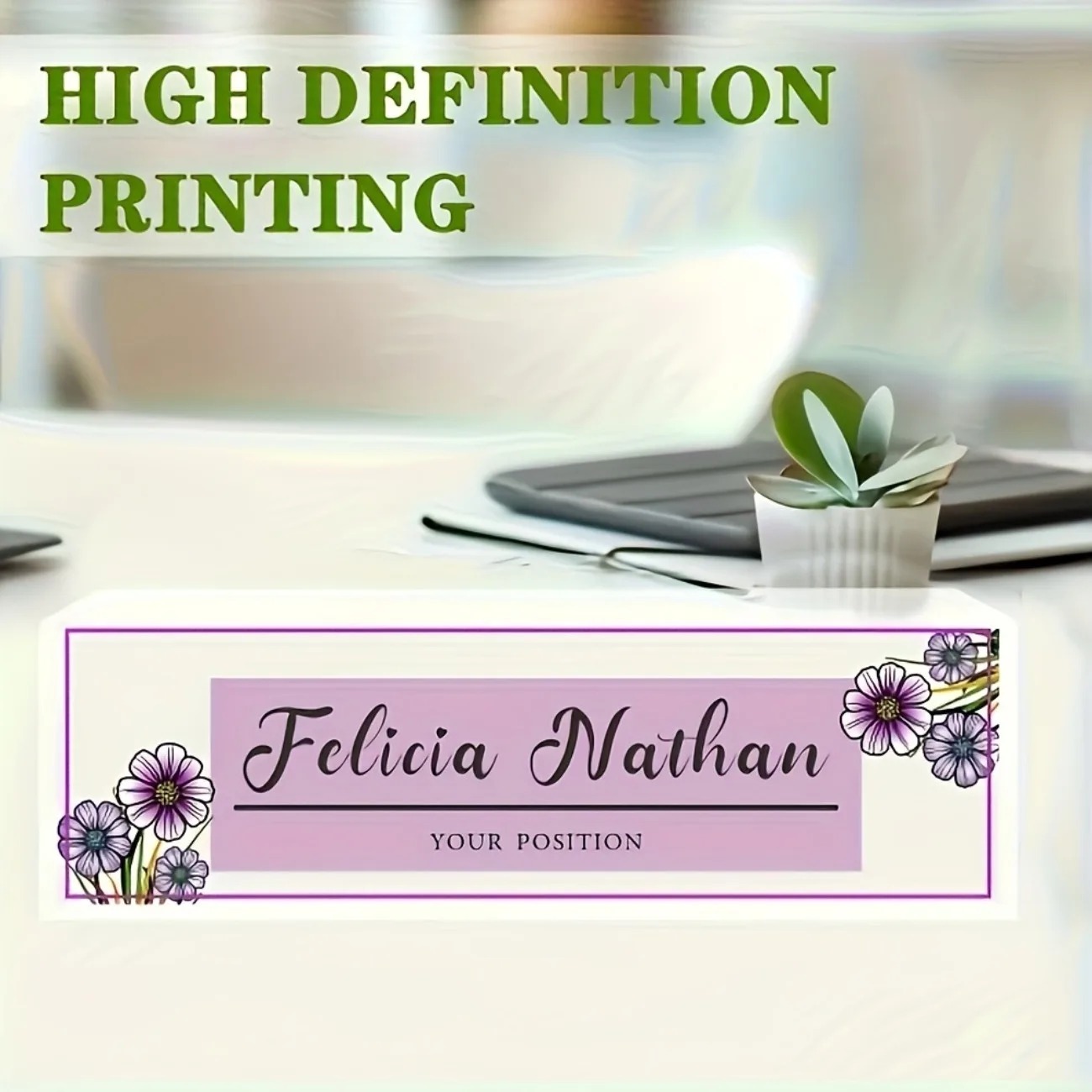 Elegant Pink‑Purple Floral Acr - đánh giá và giá Desk Name Plate
