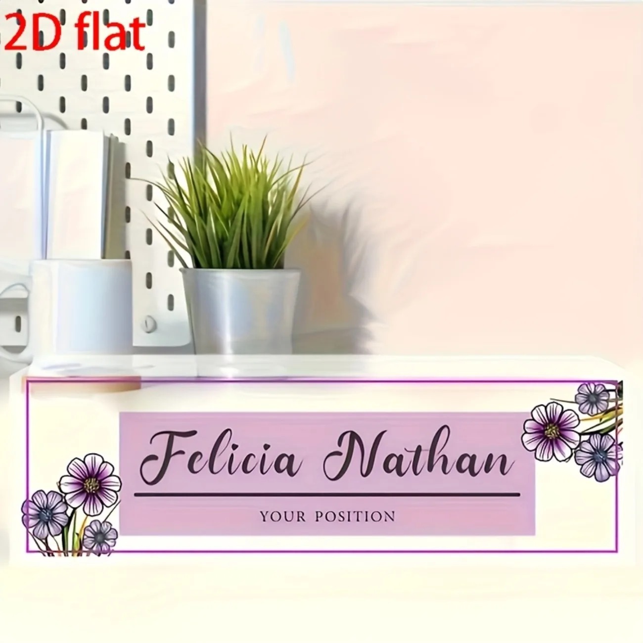 Elegant Pink‑Purple Floral Acr - đánh giá và giá Desk Name Plate